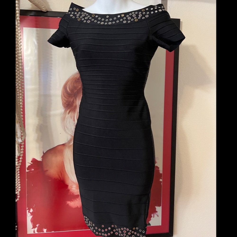 HERVE LEGER black studded bandage dress Da